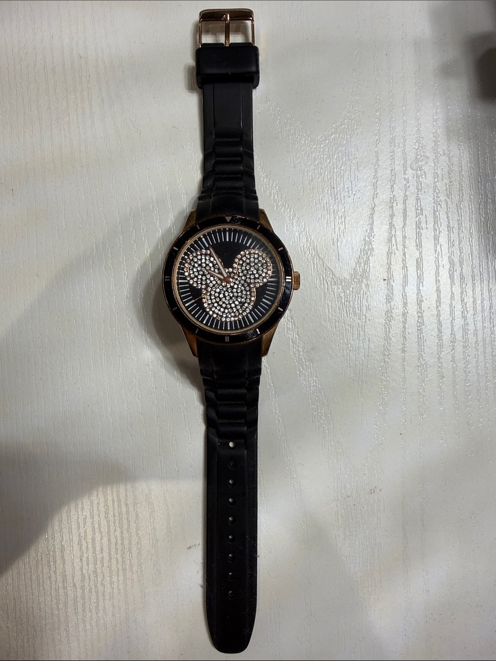 Disney Black Watch with Crystal Mickey Silhouette and Rose-Gold Case